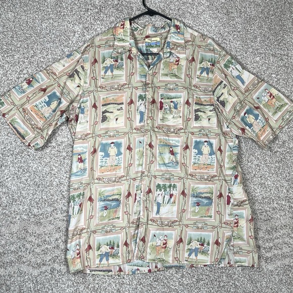 Reyn Spooner Shirt Men's XL Hawaiian Golfers Print Button Vintage Short Sleeve - Picture 1 of 6